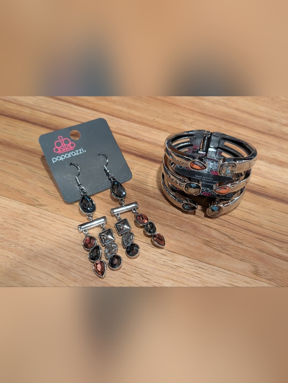 Gunmetal Toned Bracelet And Earrings Set